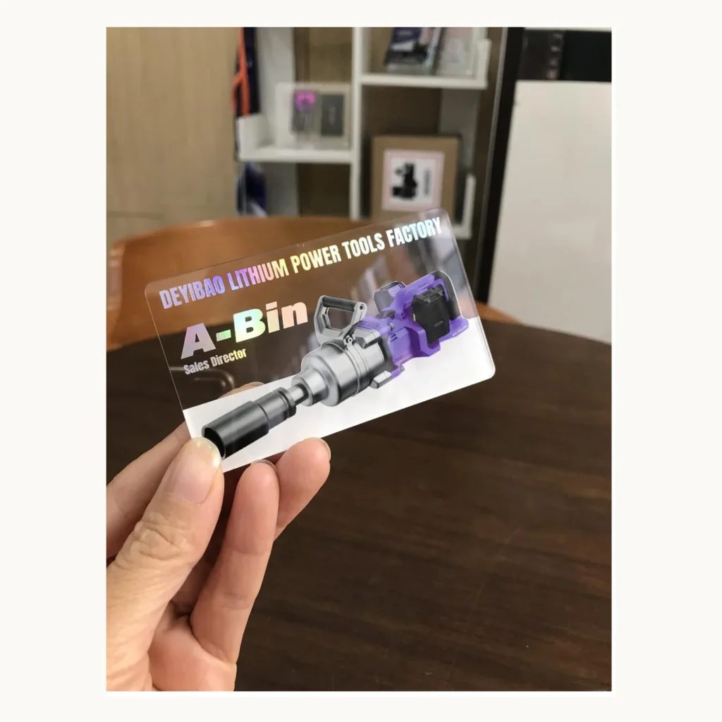 Photograph of Transparent A-Bin Tool Sales Contact Card