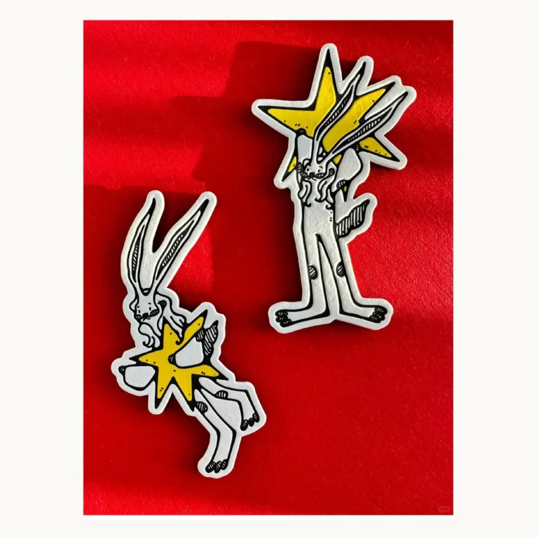 Photograph of Flying Rabbit and Star Letterpress Magnets