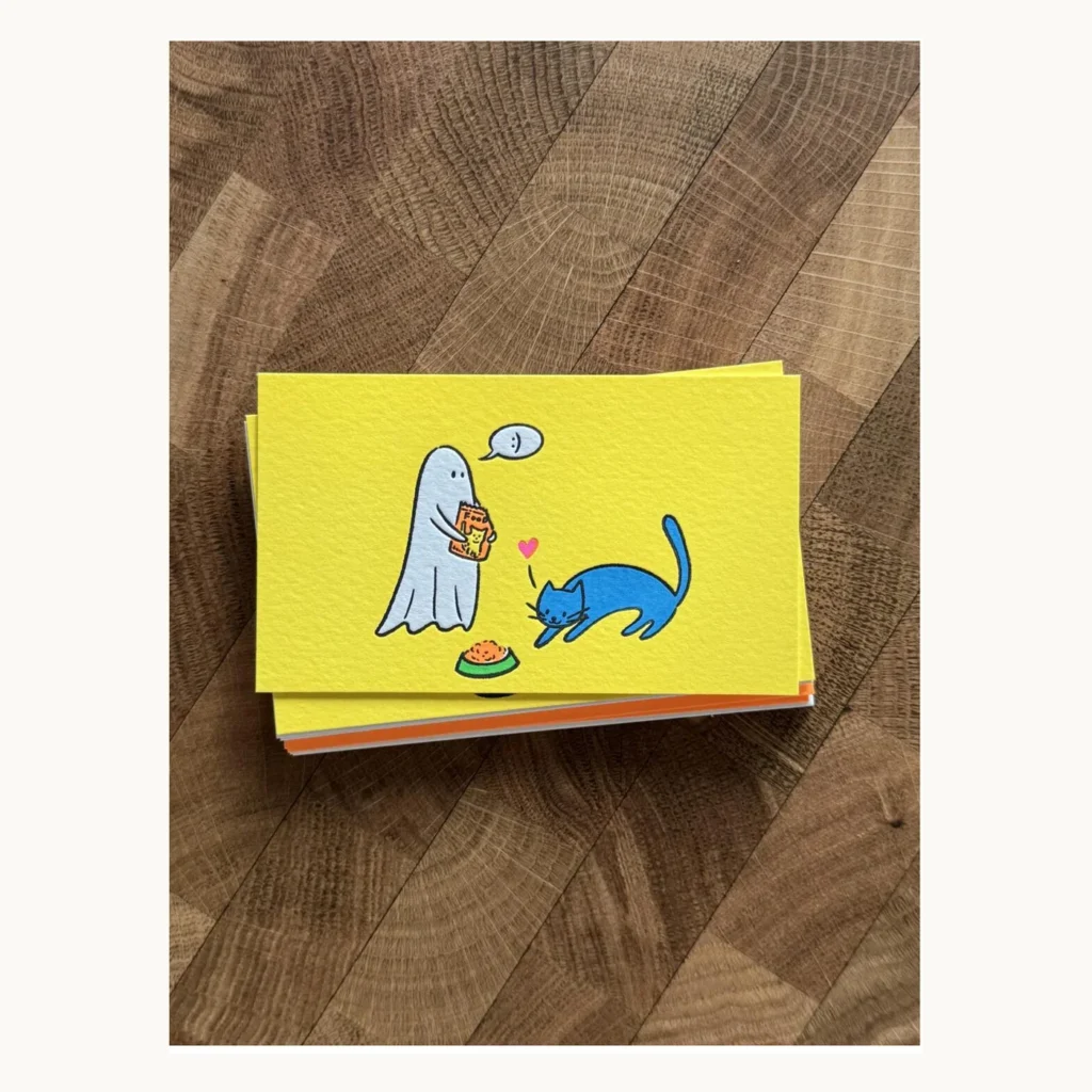 Photograph of Fluorescent Ghost Letterpress Illustration Cards