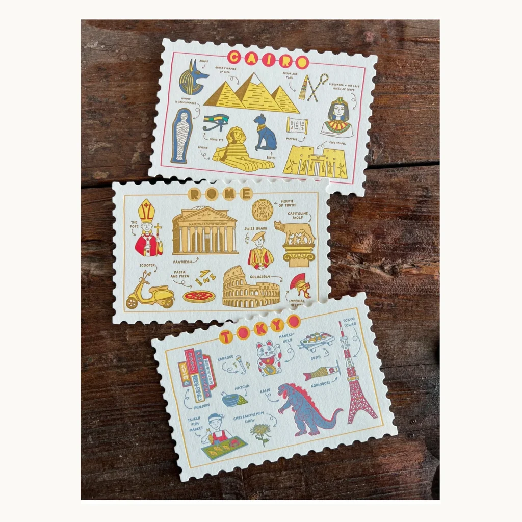 Photograph of Illustrated City Letterpress Postcard Set