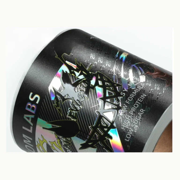 Photograph of Holographic Protein Powder Labels with Raised UV