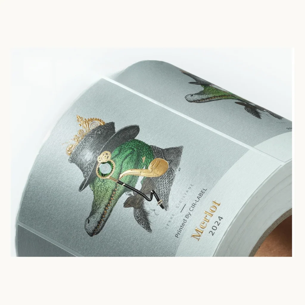 Photograph of Textured Silver Animal Illustration Wine Labels