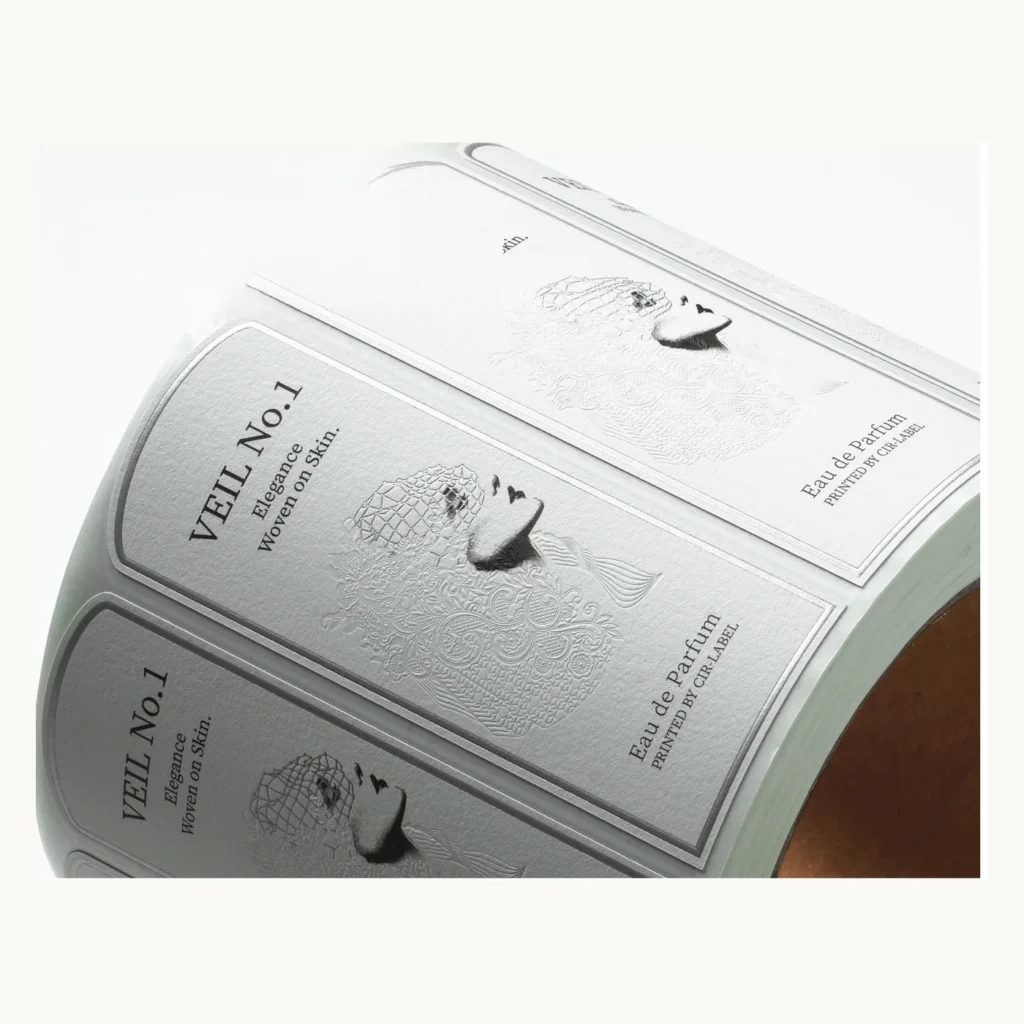 Photograph of White Fragrance Labels with Minimal Black Mark