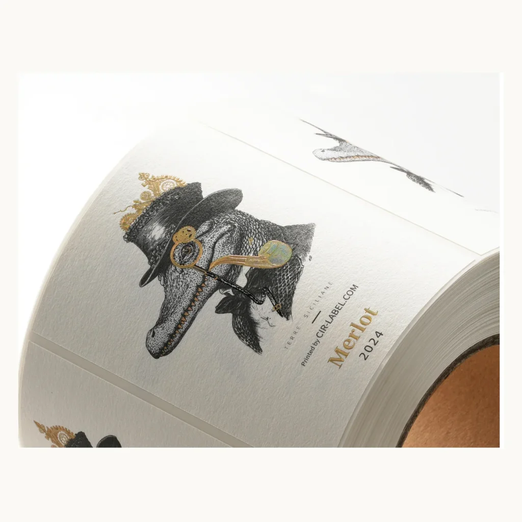 Photograph of White Animal Illustration Labels with Raised Detail