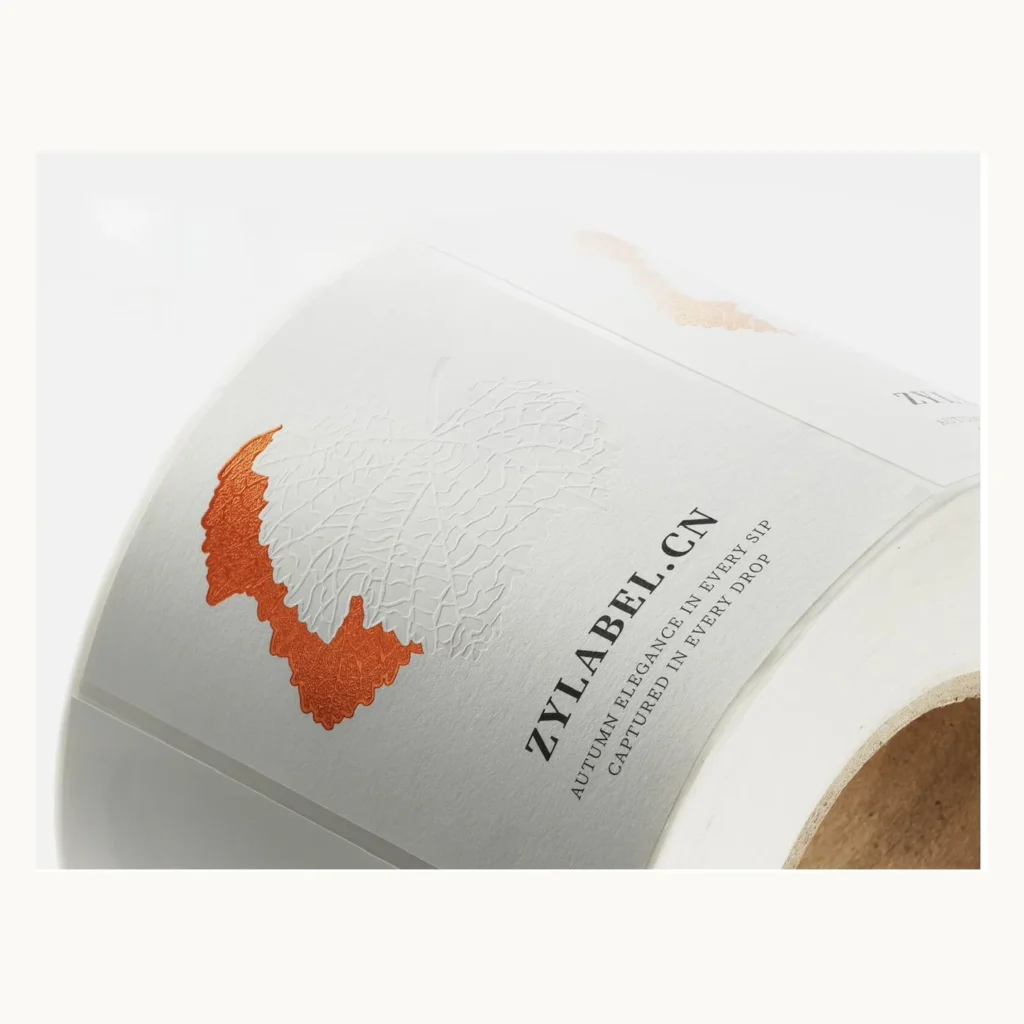 Photograph of Autumn Orange Wine Labels with Small Botanical Mark