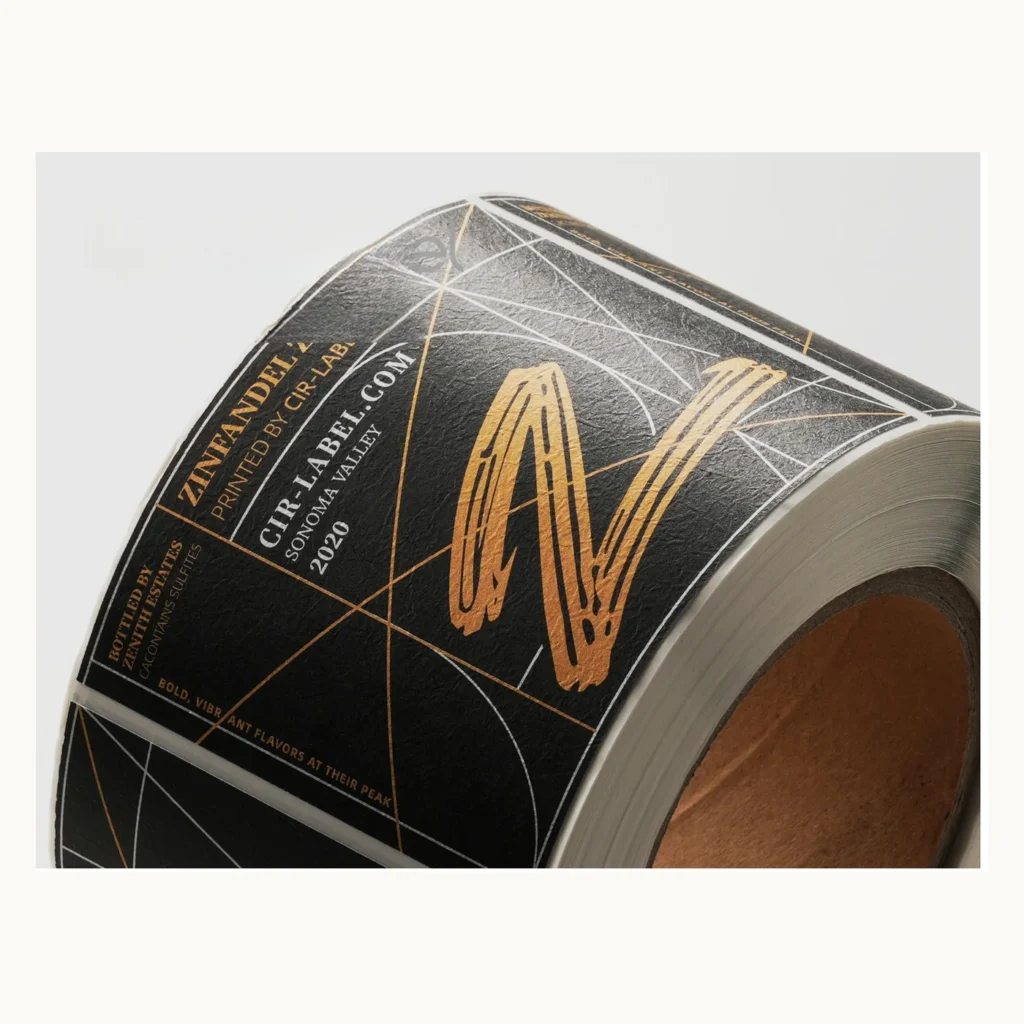 Photograph of Black Wine Labels with Fine Gold Linework