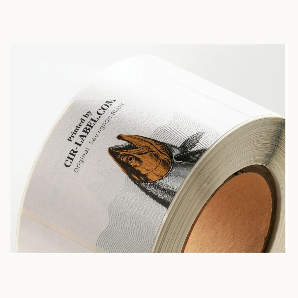 Photograph of Minimal Wine Labels with Silver Ink and Fish Illustration