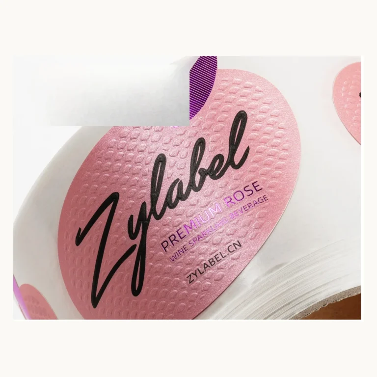Photograph of Pink Rosé Labels with Large Black Script