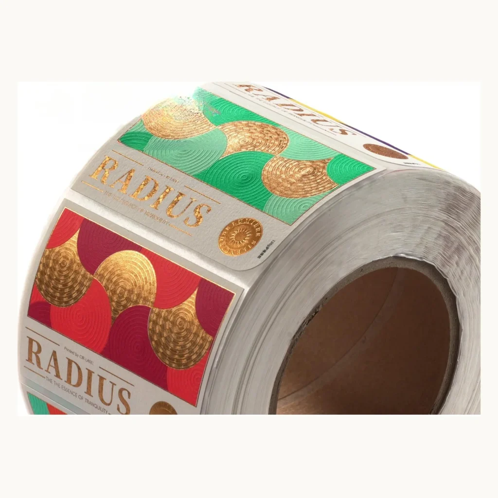 Photograph of Colorful Fruit Labels in Green and Red