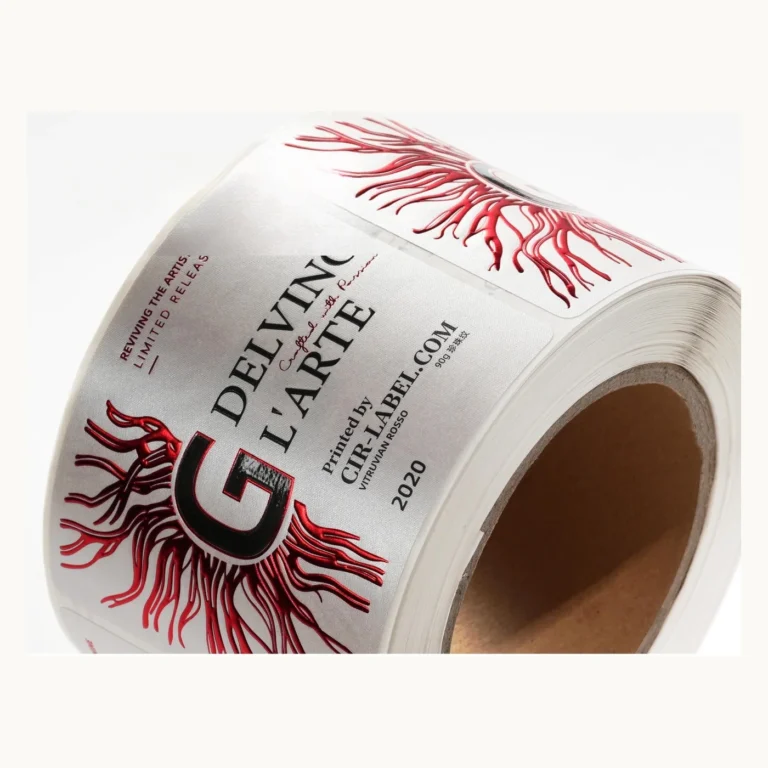 Photograph of Minimal Cream Wine Labels with Red Botanical Lines