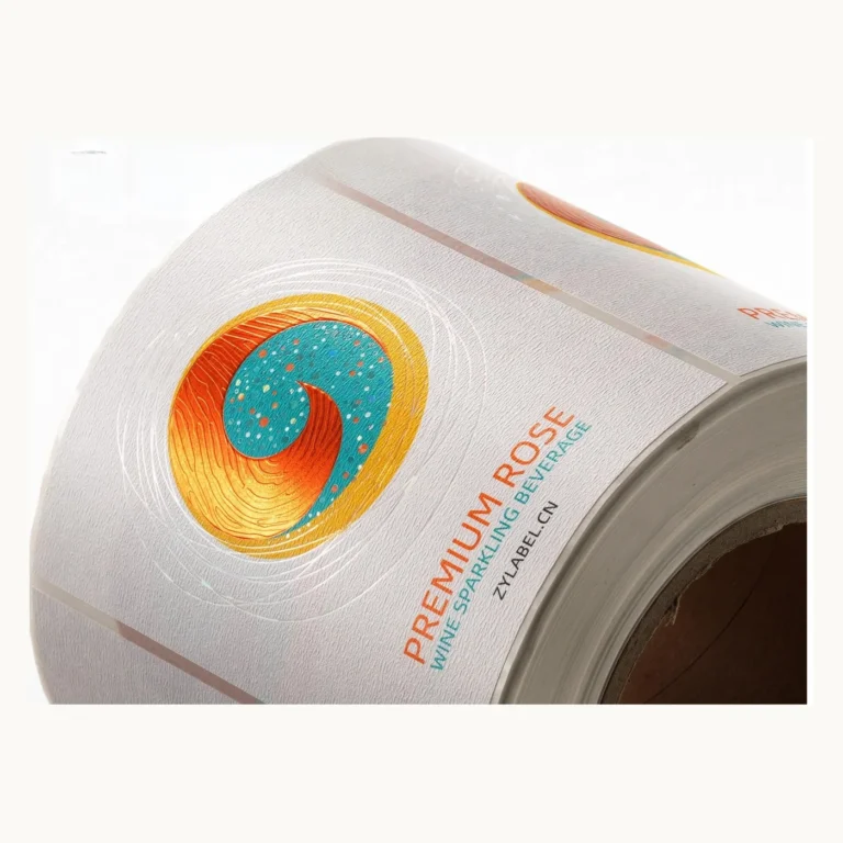 Photograph of Linen Paper Wine Labels with Circular Gold Emblem