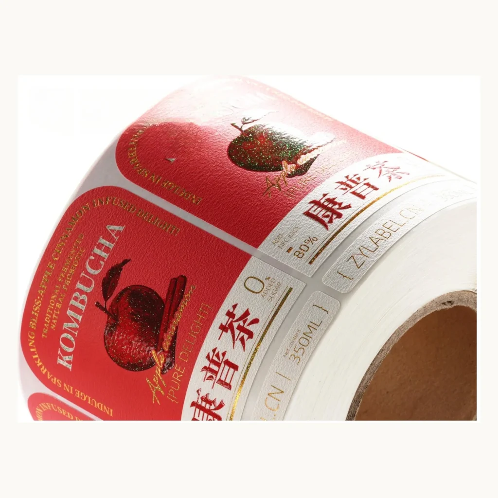 Photograph of Red Kombucha Labels with Berry Illustration