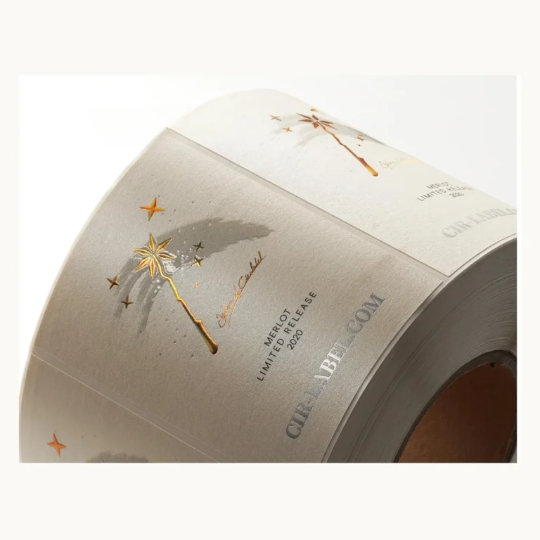 Photograph of Cream Wine Labels with Delicate Gold Star Motifs