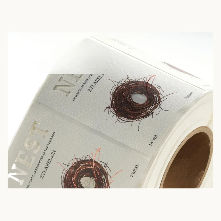 Photograph of Textured White Wine Labels with Bird-Nest Drawing