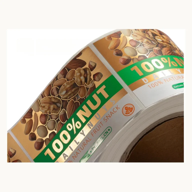 Photograph of Coated Paper Nut Labels with Green Product Band