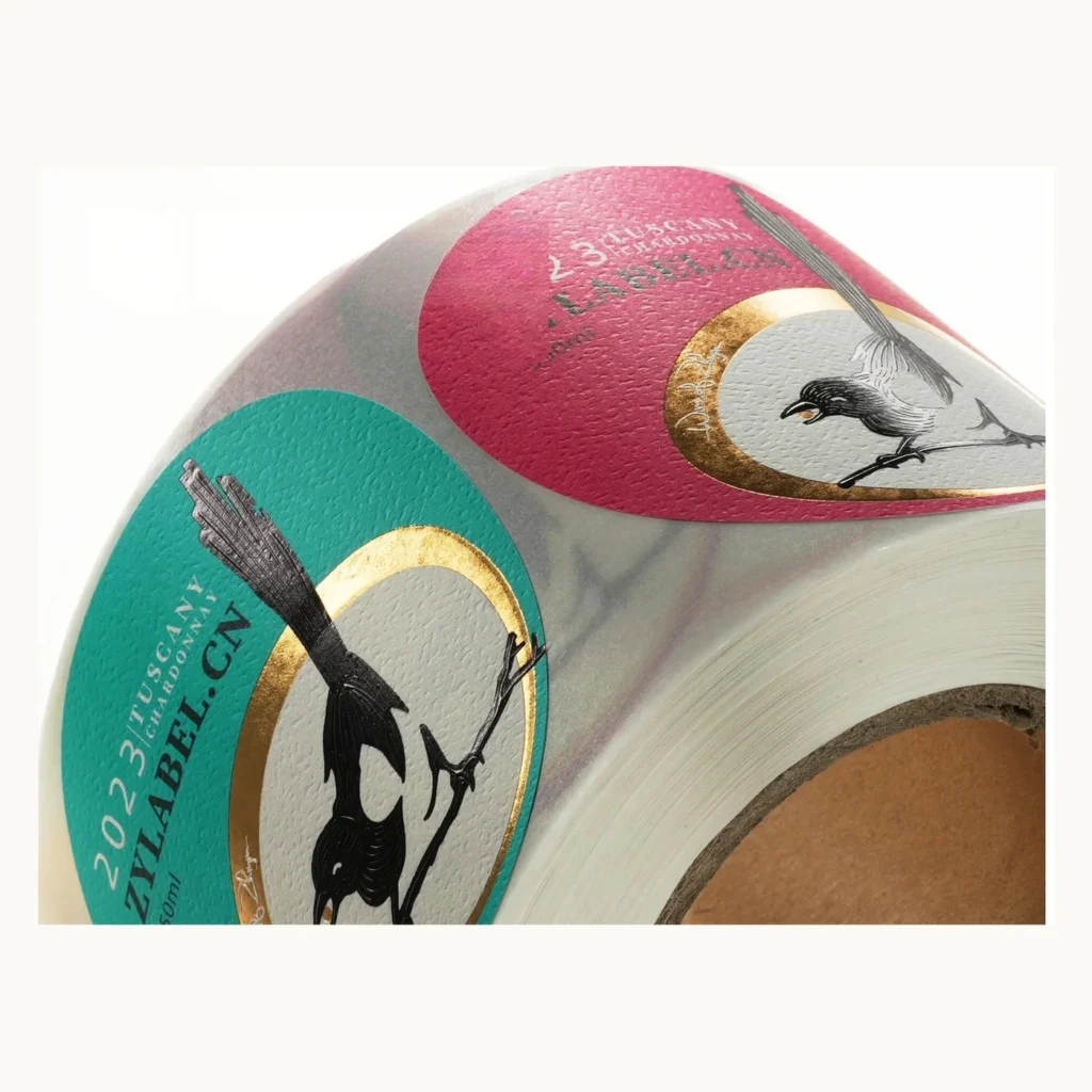 Photograph of Multi-Color Wine Labels with Bird Illustration