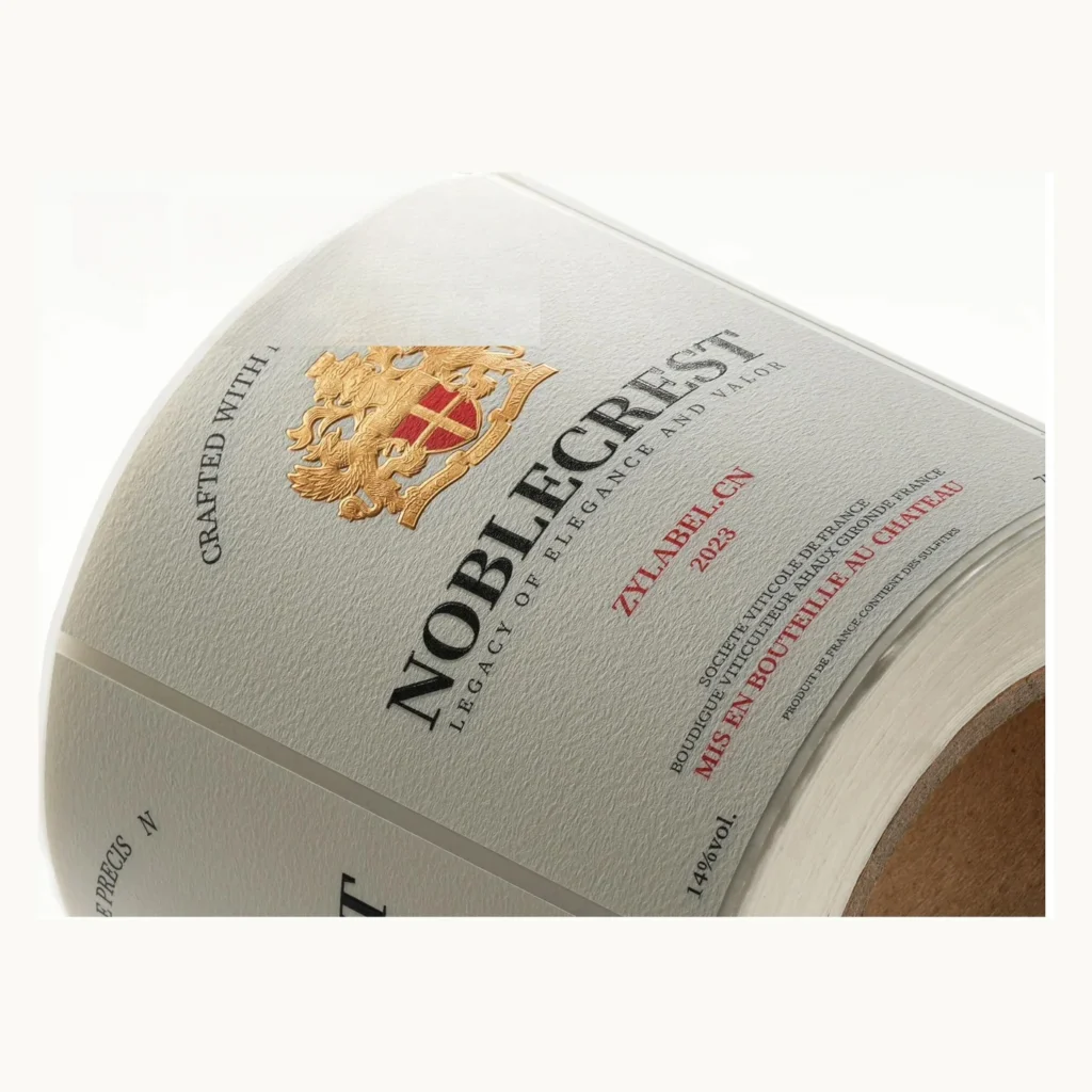 Photograph of Minimal Ivory Wine Labels with Raised Heritage Seal