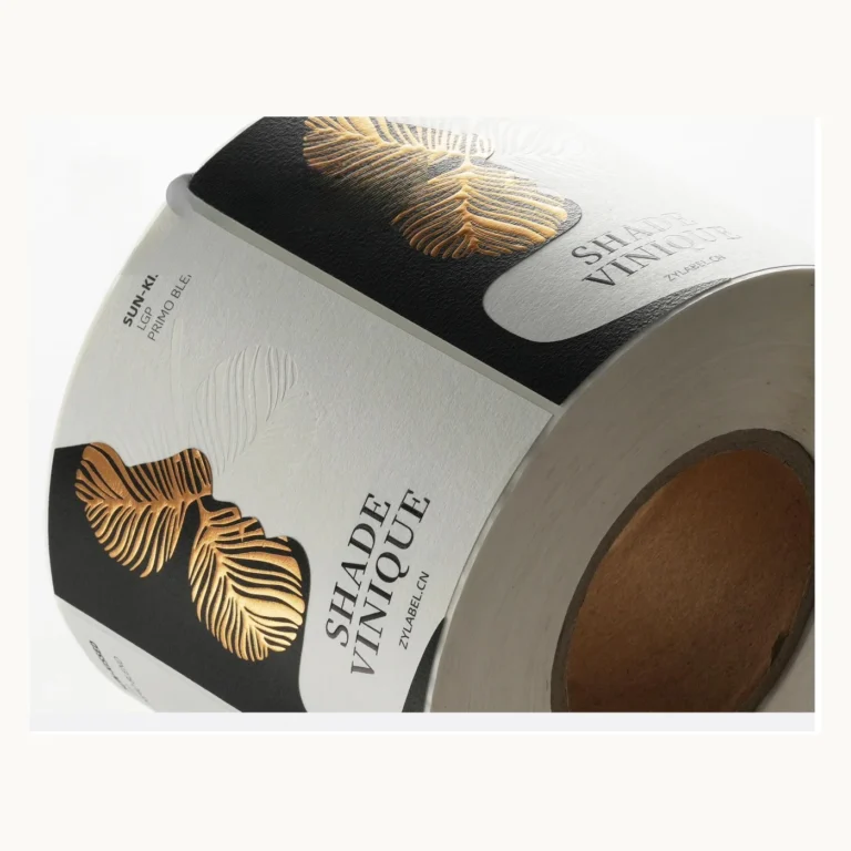 Photograph of Black and White Wine Labels with Gold Botanical Art