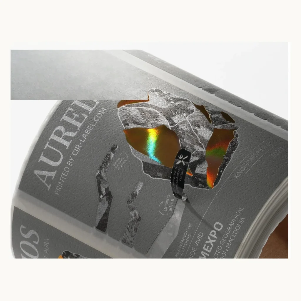 Photograph of Tearable Silver Wine Labels with Holographic Accent