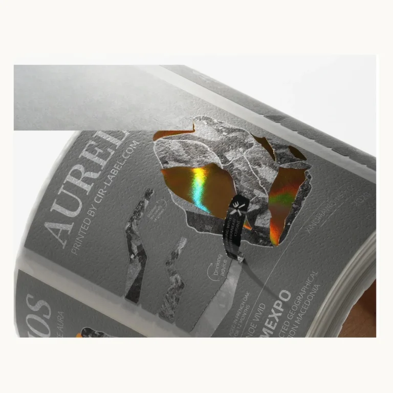 Photograph of Tearable Silver Wine Labels with Holographic Accent