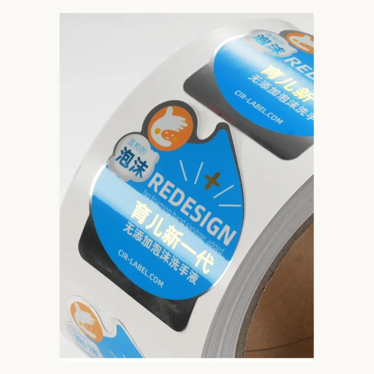Photograph of Blue Promotional Labels with Partial Adhesive