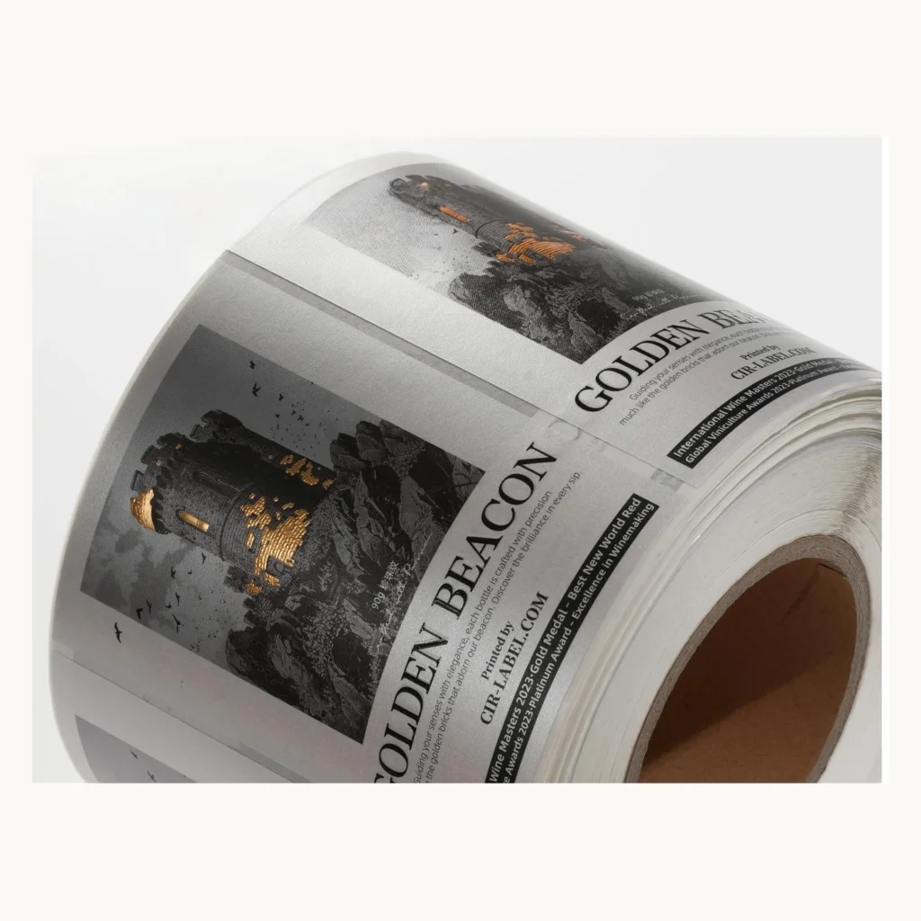 Photograph of Black and Silver Wine Labels with Heavy Embossed Texture