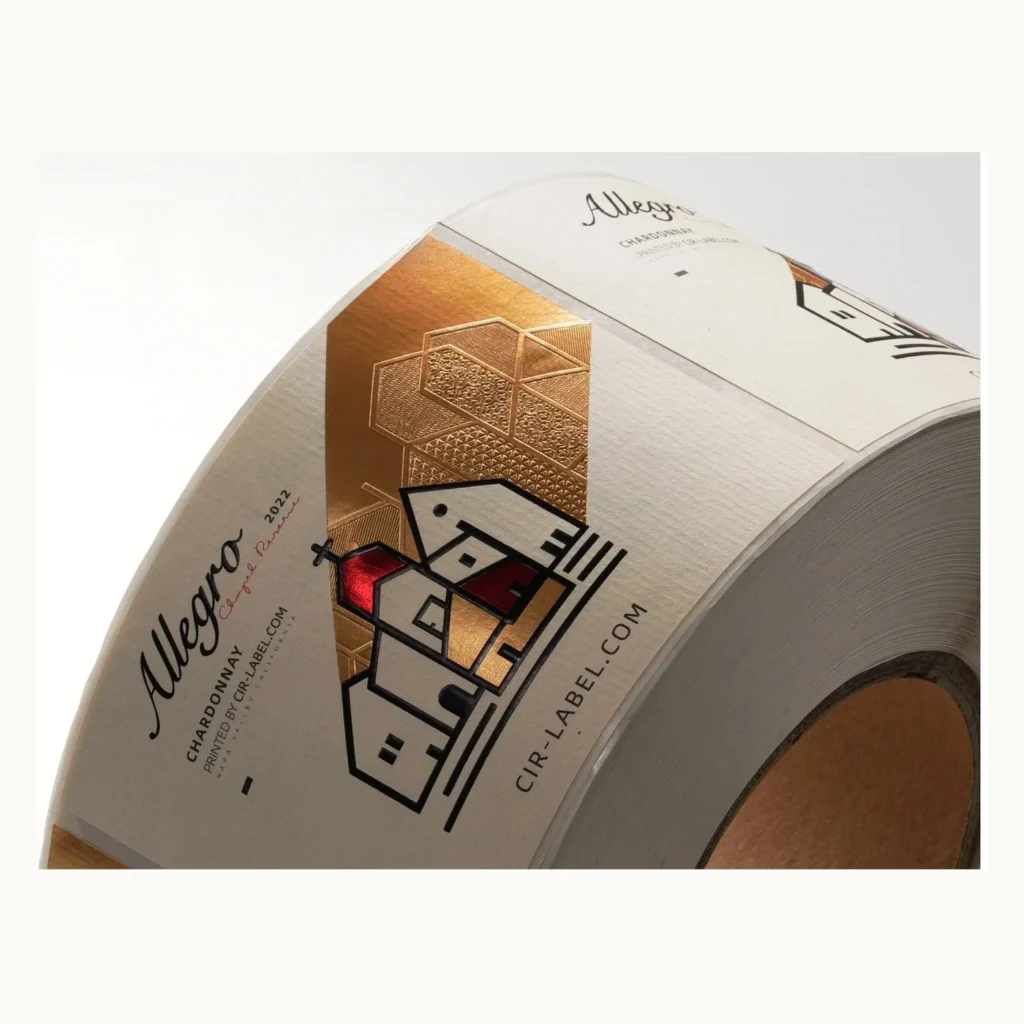 Photograph of Art Paper Wine Labels with Abstract Gold Architecture