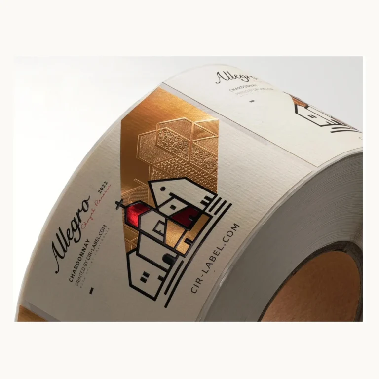 Photograph of Art Paper Wine Labels with Abstract Gold Architecture