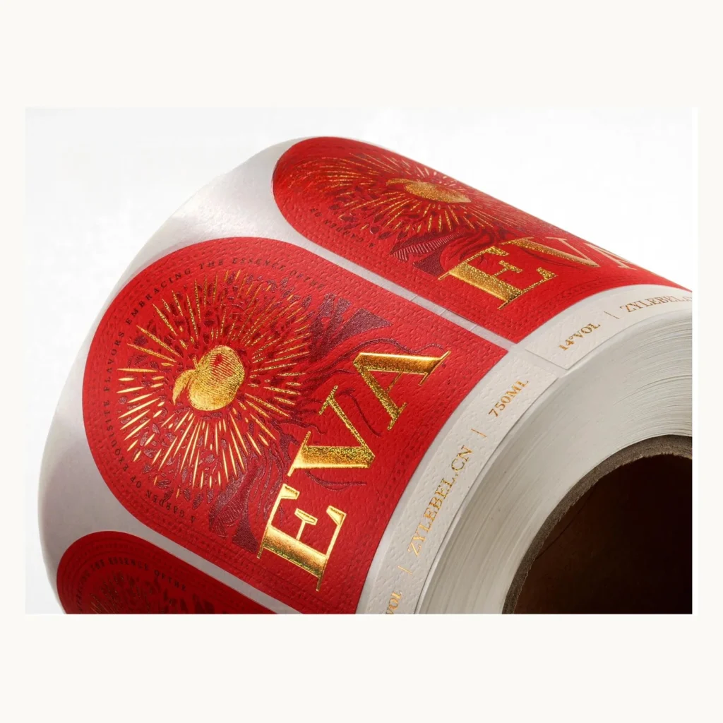 Photograph of Red Wine Labels with Gold Floral Crest