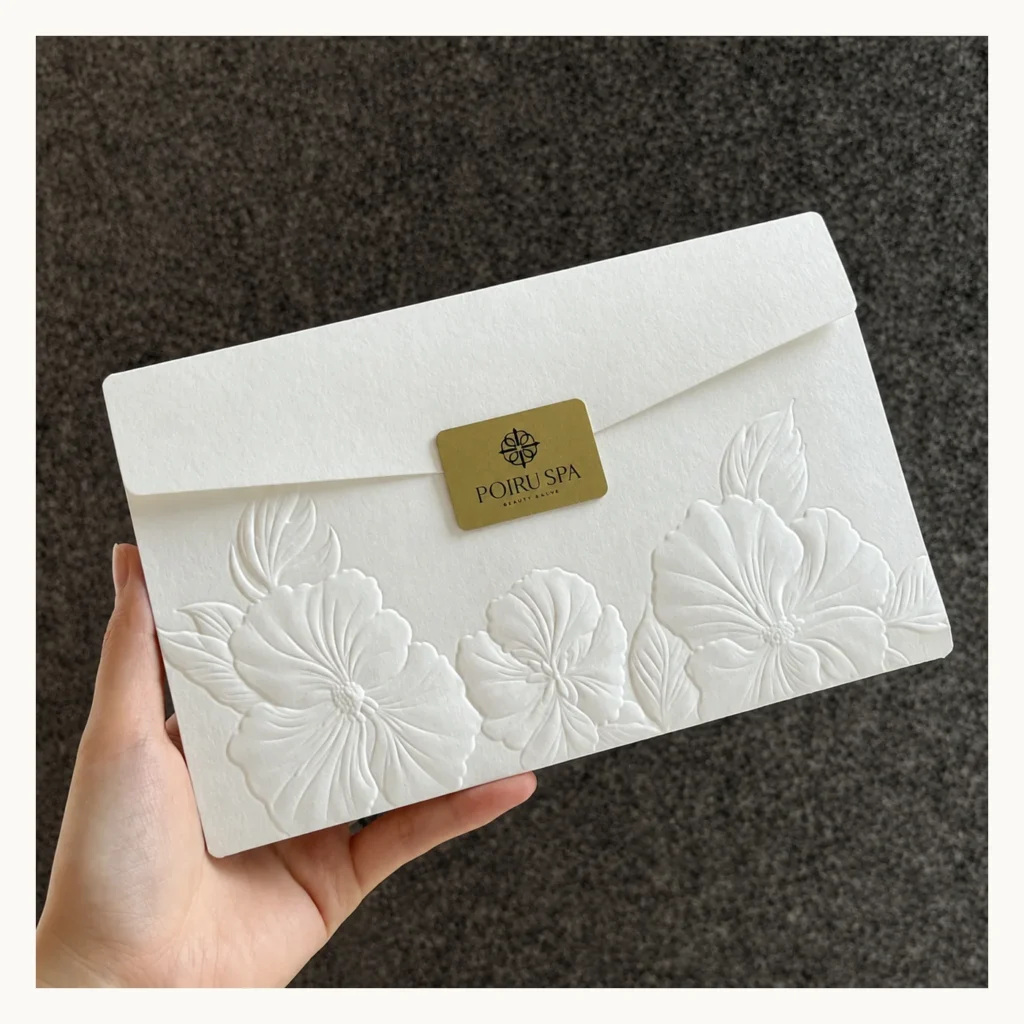 Photograph of White POIRU SPA Floral Card Envelope