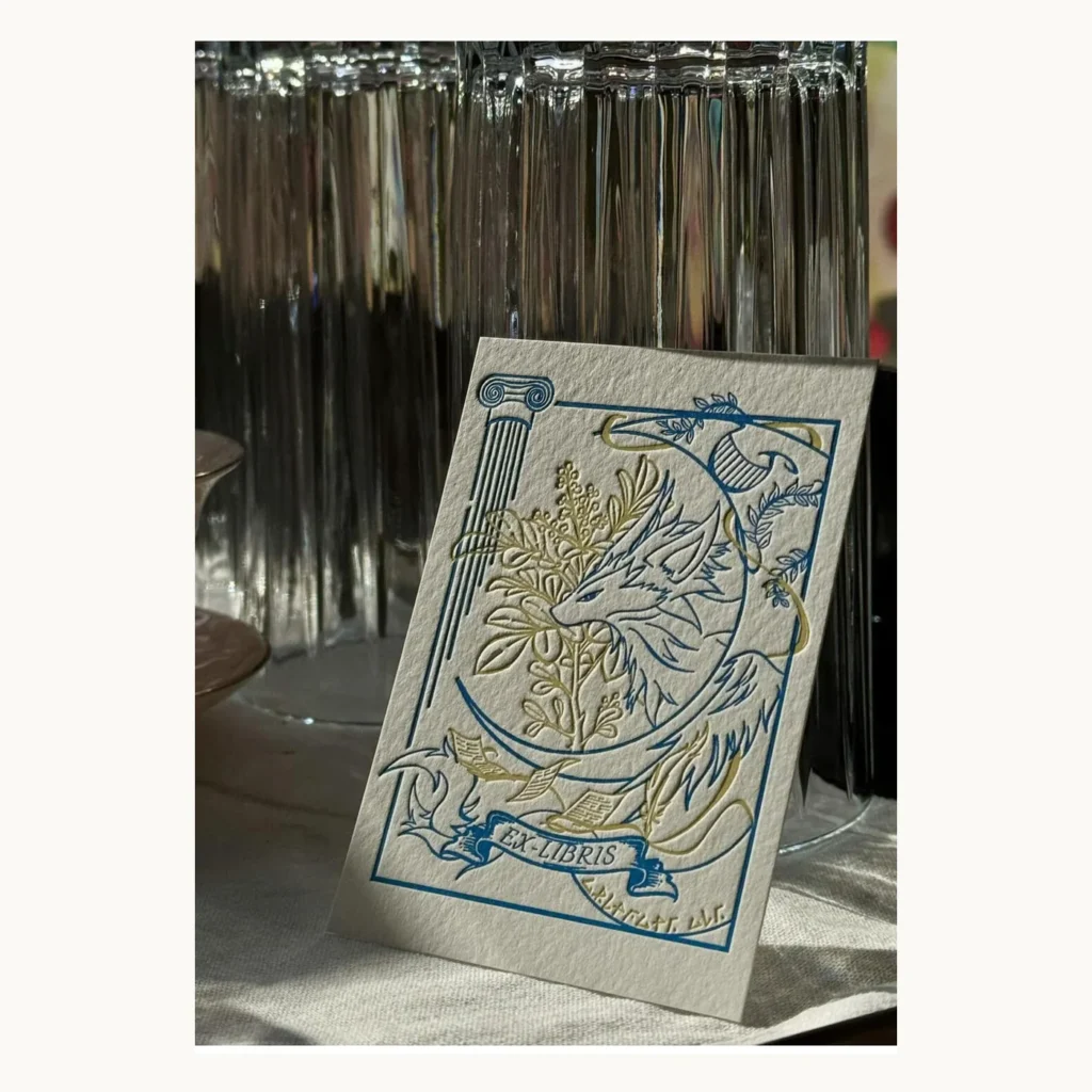 Photograph of Blue Botanical Private-Library Bookplate