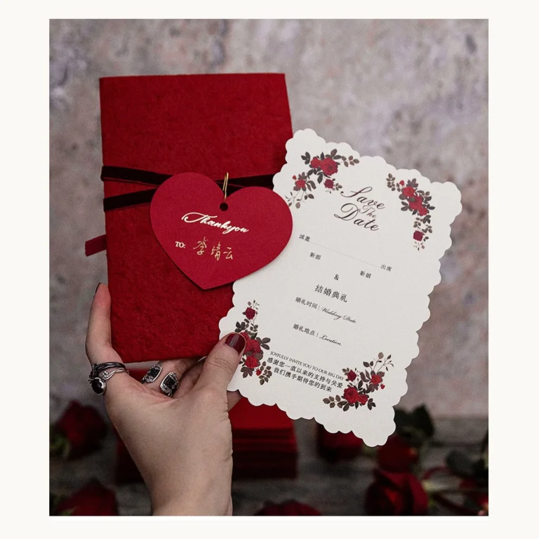 Photograph of Red Heart and Floral Wedding Invitation Set