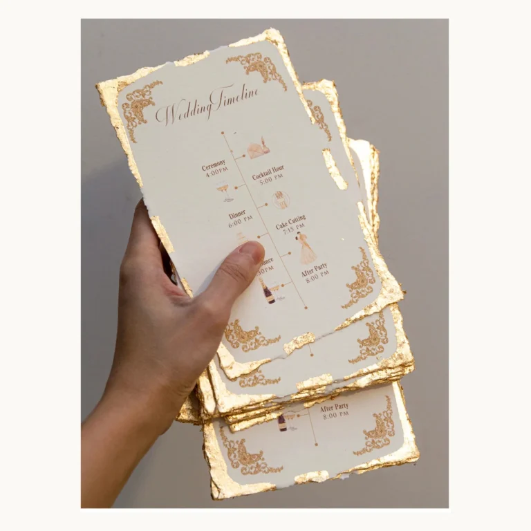 Photograph of Gilded Deckle-Edge Wedding Timeline Cards