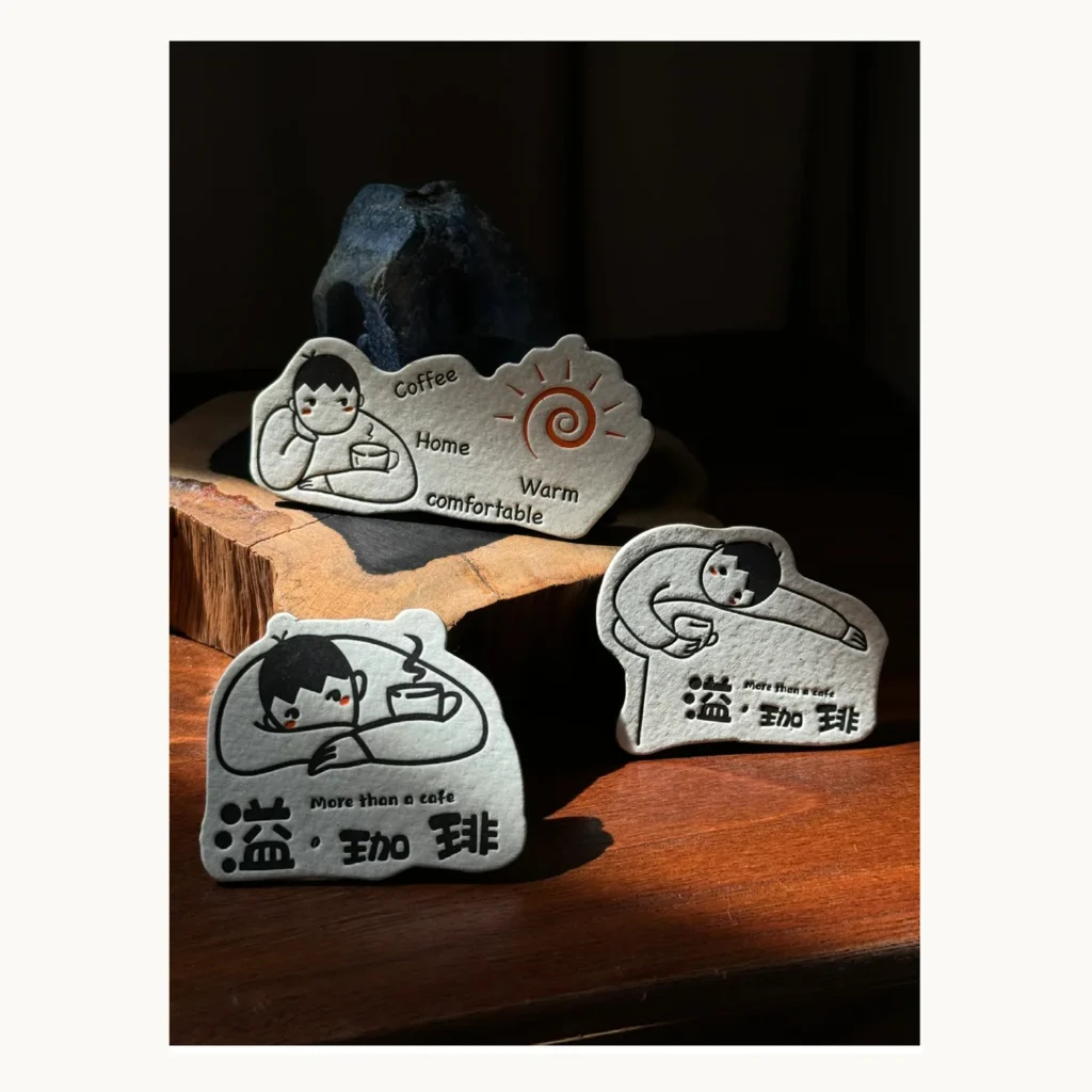 Photograph of Illustrated Cat Coffee Counter Badges
