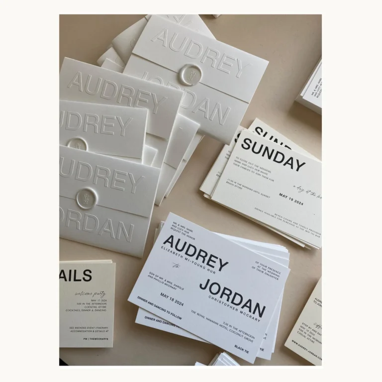 Photograph of Audrey and Jordan White Relief Wedding Suite