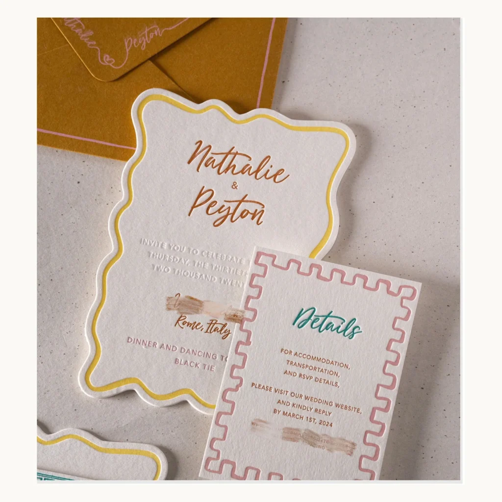 Photograph of Hand-Drawn Border Wedding Invitation Cards