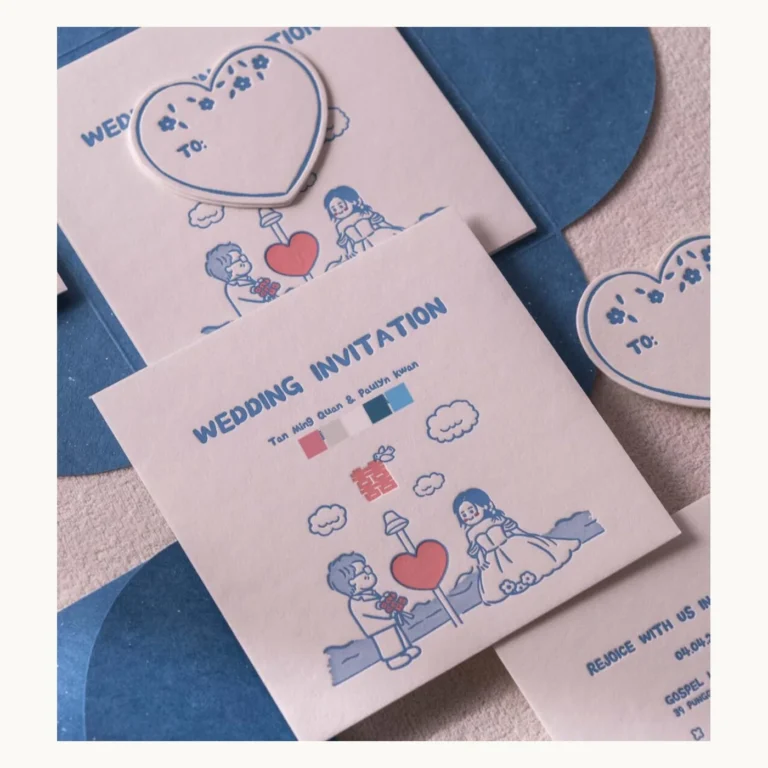 Photograph of Blue Double-Sided Embossed Wedding Invitations