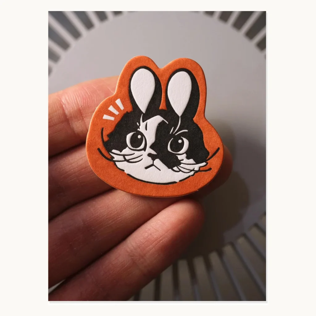 Photograph of Illustrated Rabbit Letterpress Paper Badges