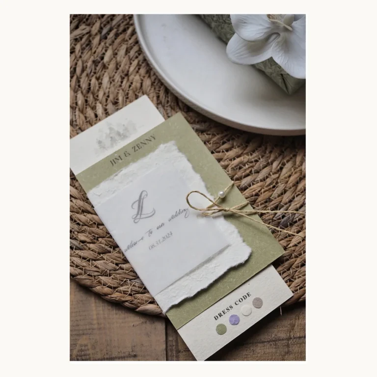 Photograph of White and Sage Wedding Invitations