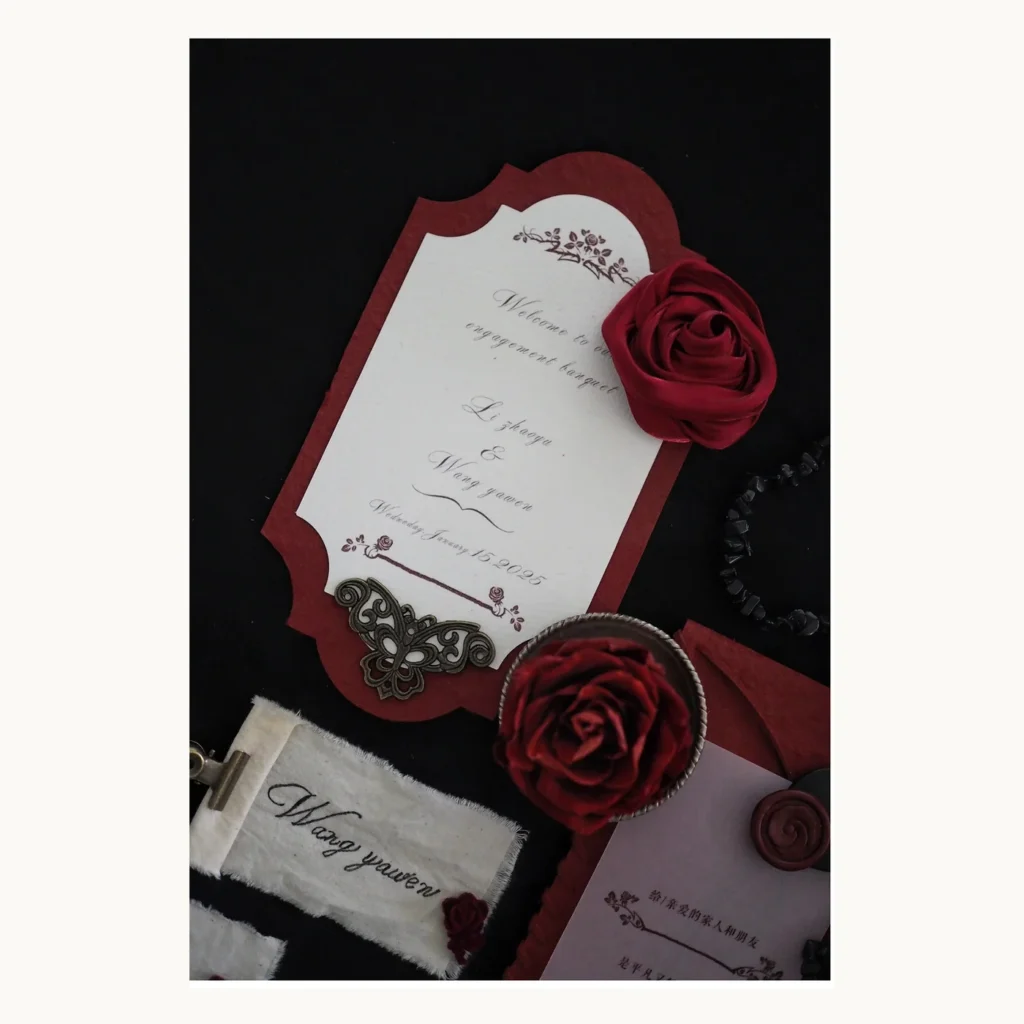 Photograph of Rose Red Framed Wedding Invitations