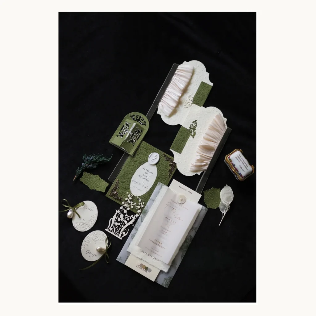Photograph of Forest Green Wedding Invitation Suite