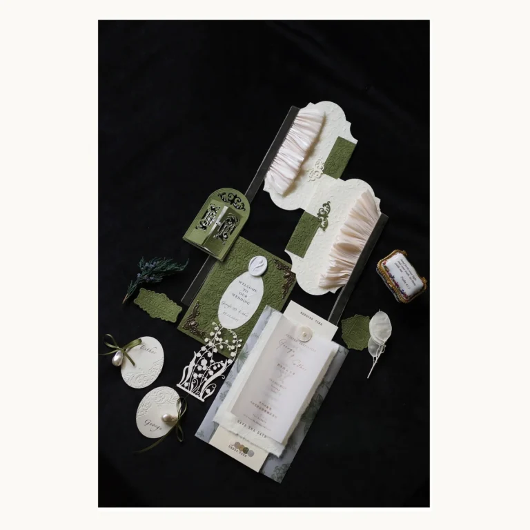 Photograph of Forest Green Wedding Invitation Suite