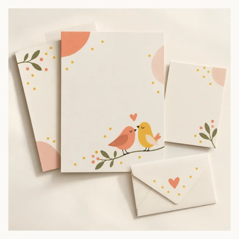 Digital concept rendering of Coral Songbird Wedding Invitation Design Concept