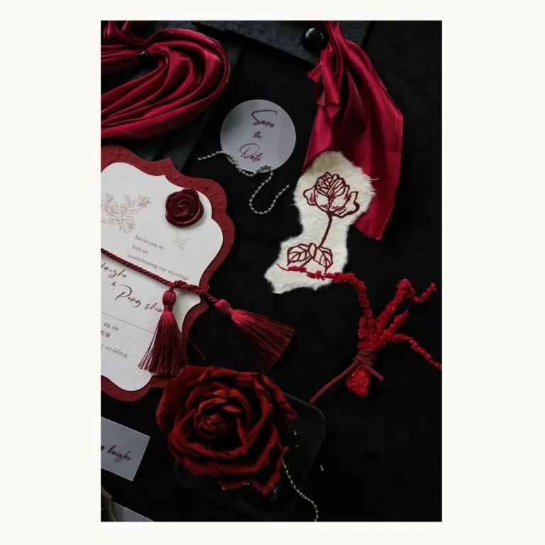 Photograph of Red and Black Rose Wedding Stationery