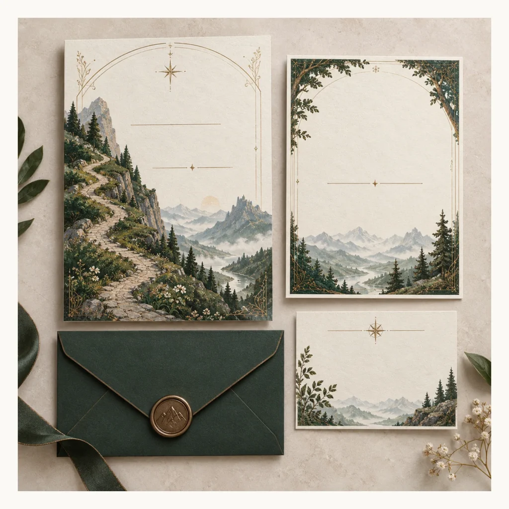 Digital concept rendering of Mountain Journey Wedding Invitation Design Concept