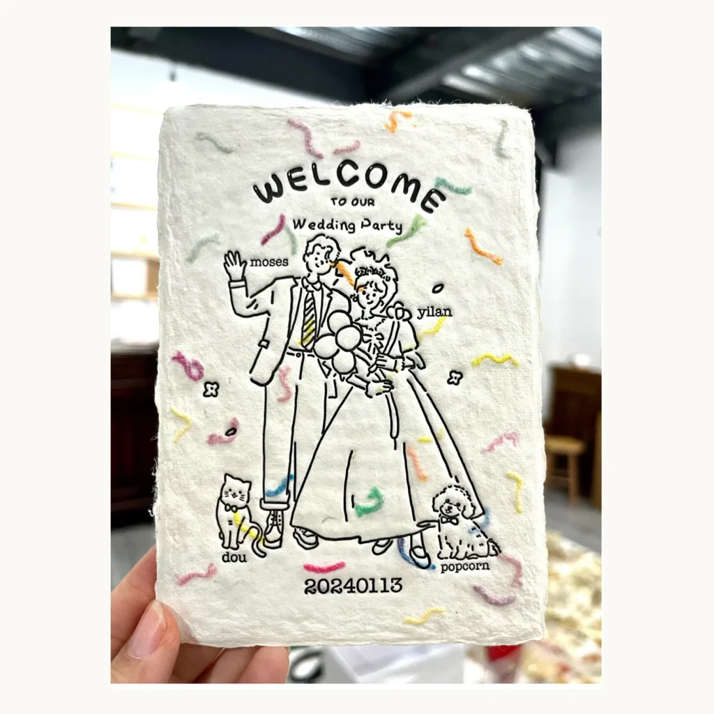 Photograph of Illustrated Handmade-Paper Wedding Card