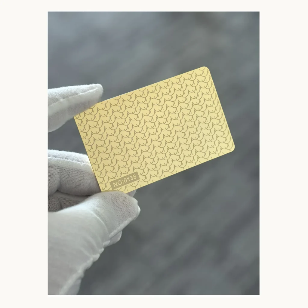 Photograph of Gold Scallop-Pattern Metal Card Reverse