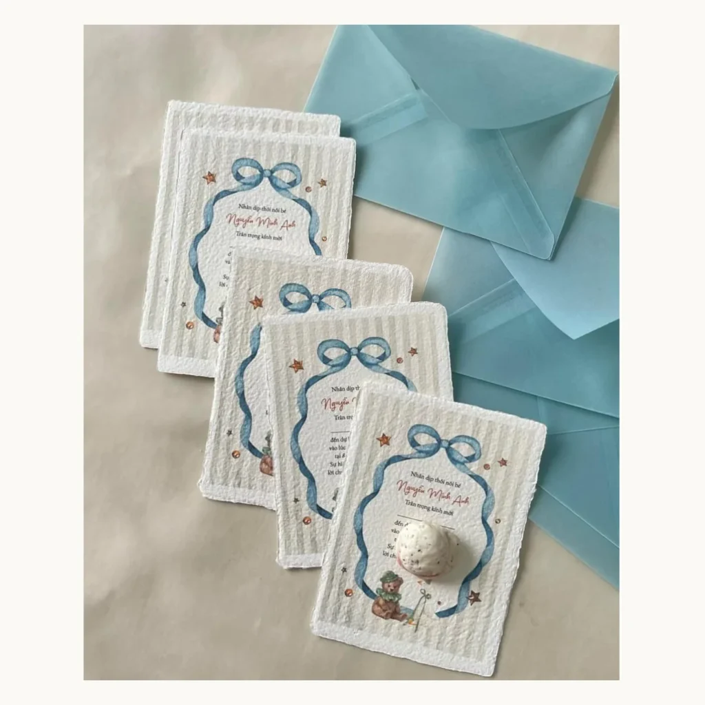 Photograph of Blue-Bow Illustrated Wedding Invitation Set