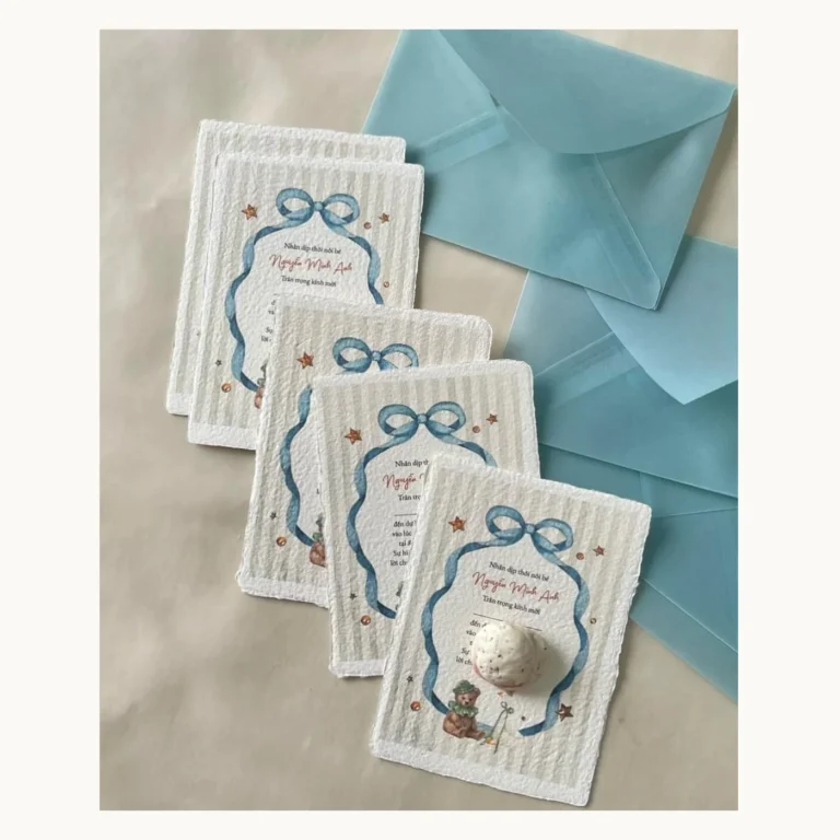 Photograph of Blue-Bow Illustrated Wedding Invitation Set