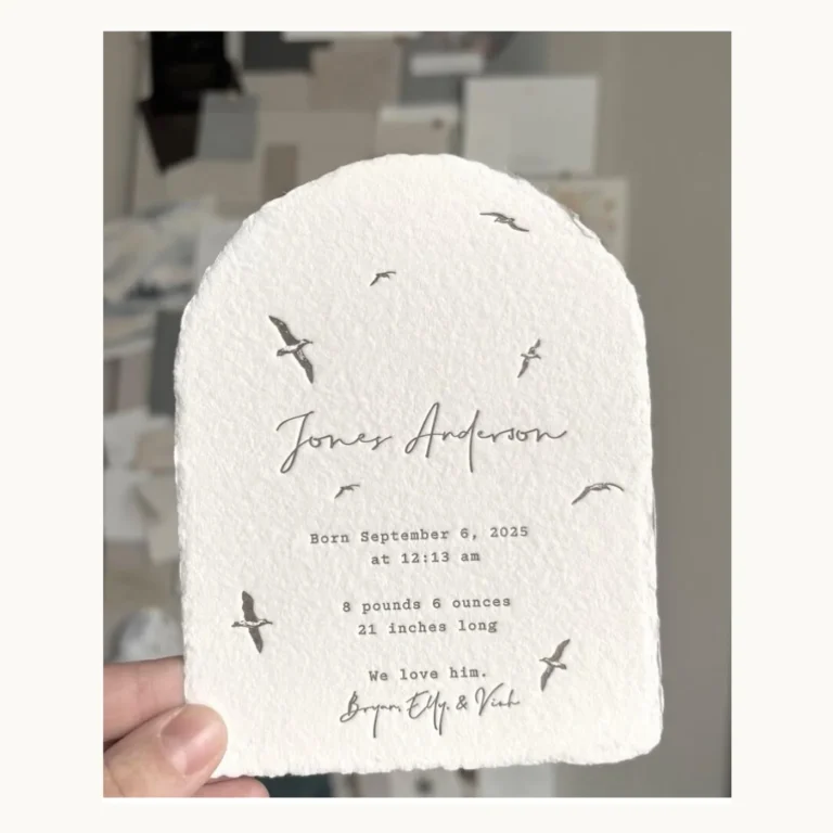 Photograph of Arched Baby Arrival Announcement Card